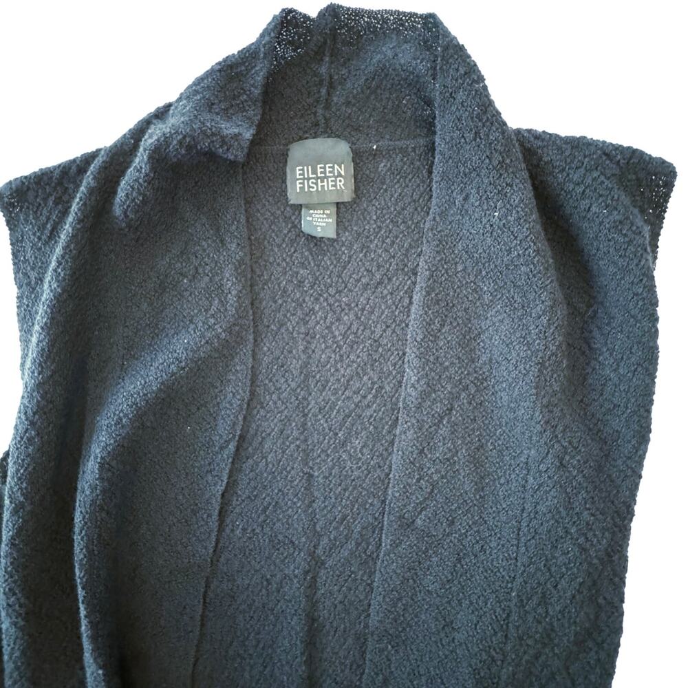 Eileen Fisher women’s 100% wool lightweight cardigan black tunic length Small - Picture 2 of 5